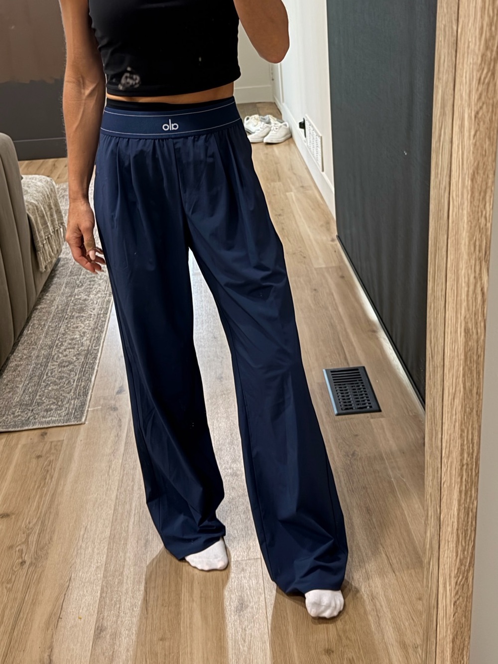 Alo Navy suit up trouser in Long